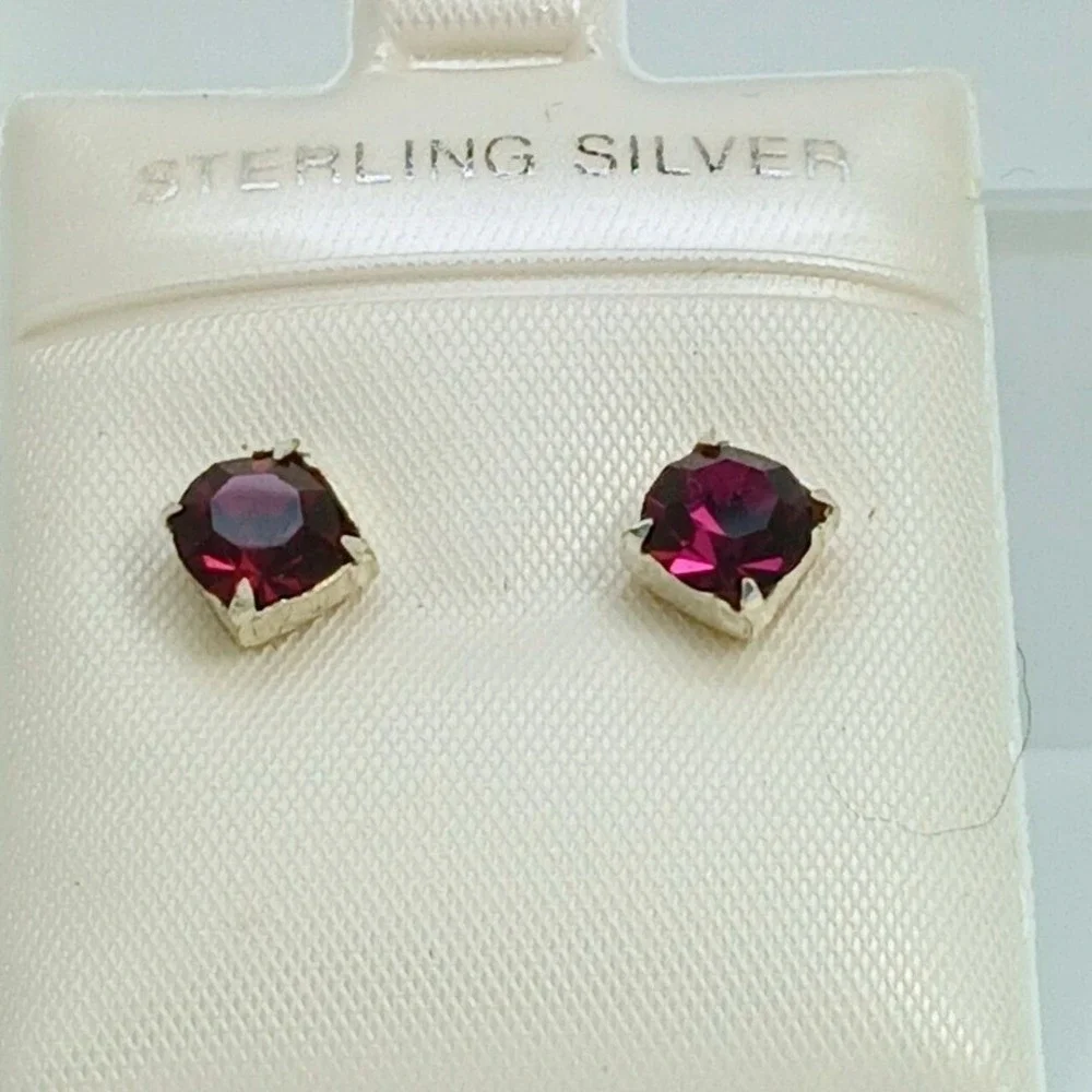 Sterling Silver Purple Crystal Stud Earrings Vintage Birthstone Jewelry February
